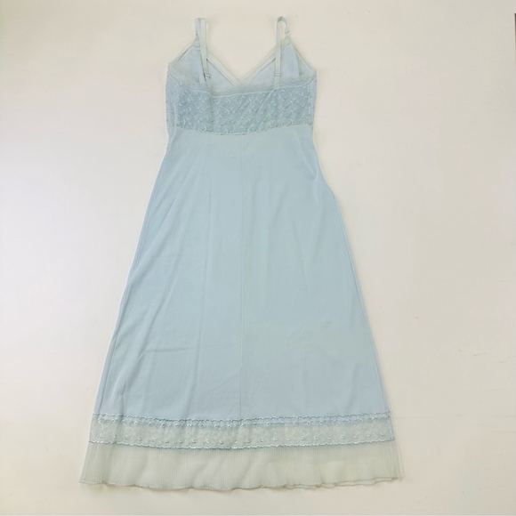 Vintage 60s soft blue semi sheer midi slip dress XS detailed floral bust hem - Picture 8 of 11